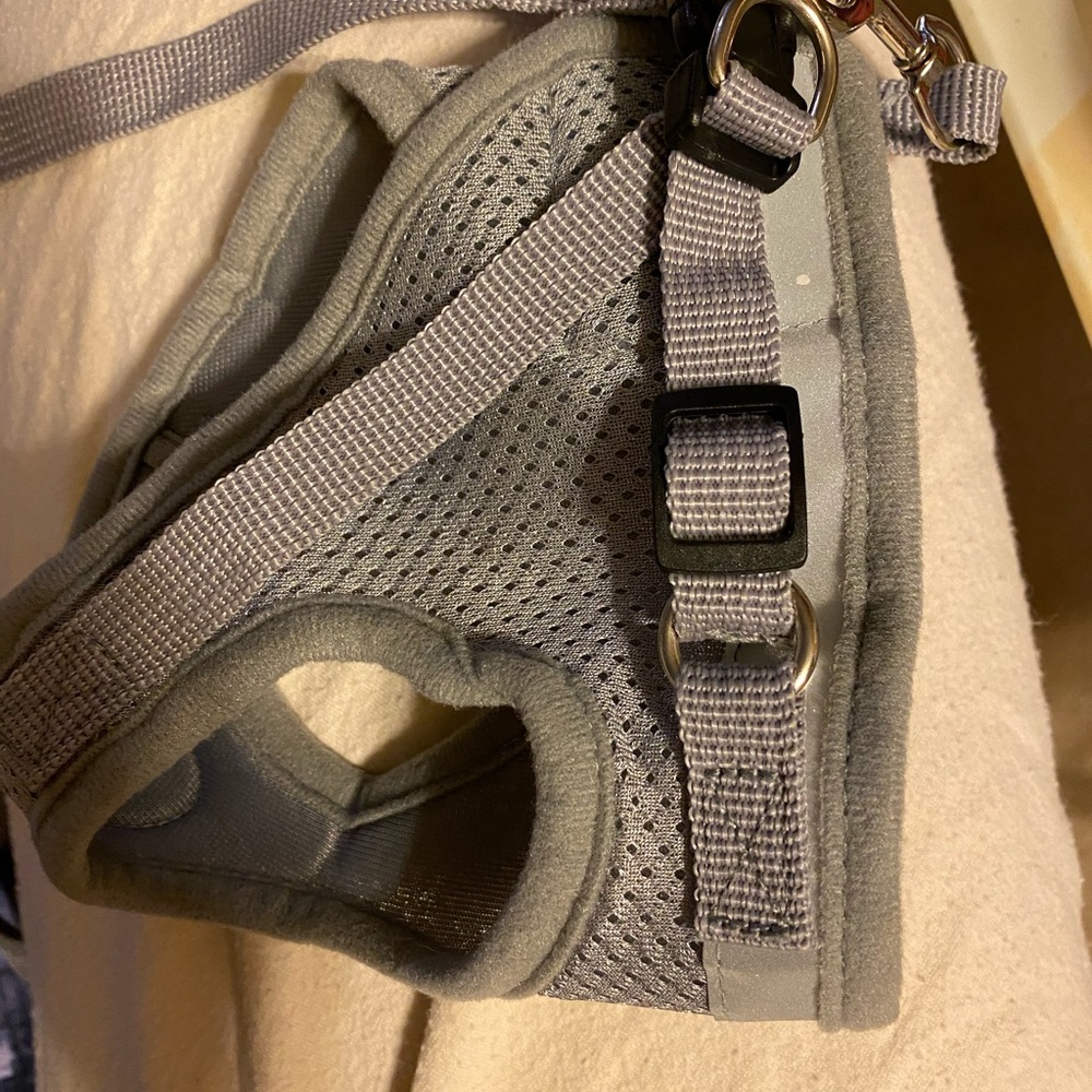 Never used. Harness and leash.